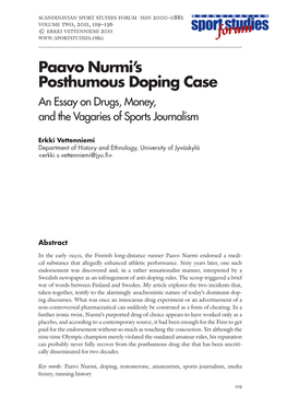 Paavo Nurmi's Posthumous Doping Case