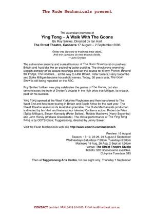 The Rude Mechanicals Present Ying Tong – a Walk with the Goons