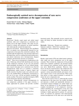 Endoscopically Assisted Nerve Decompression of Rare Nerve Compression Syndromes at the Upper Extremity