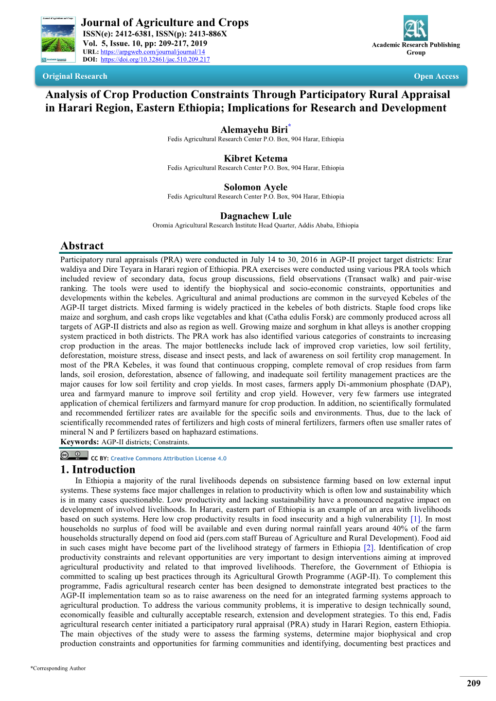 Journal of Agriculture and Crops ISSN(E): 2412-6381, ISSN(P): 2413-886X Vol