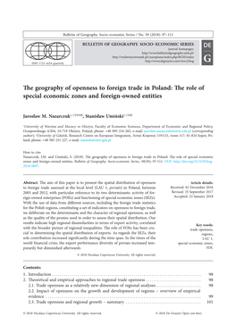 The Geography of Openness to Foreign Trade in Poland: the Role of Special Economic Zones and Foreign-Owned Entities