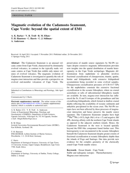 Magmatic Evolution of the Cadamosto Seamount, Cape Verde: Beyond the Spatial Extent of EM1