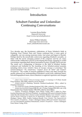 Introduction Schubert Familiar and Unfamiliar