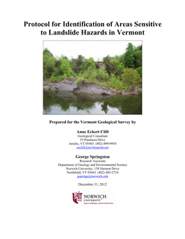 Protocol for Identification of Areas Sensitive to Landslide Hazards in Vermont