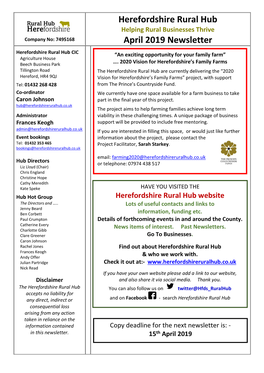 Herefordshire Rural Hub April 2019 Newsletter
