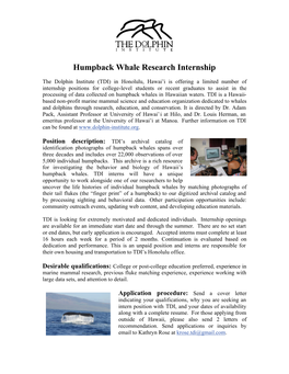 The Dolphin Institute Humpback Whale Research Internship