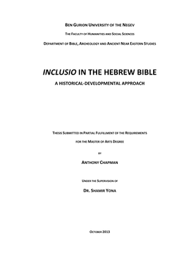 Inclusio in the Hebrew Bible a Historical-Developmental Approach