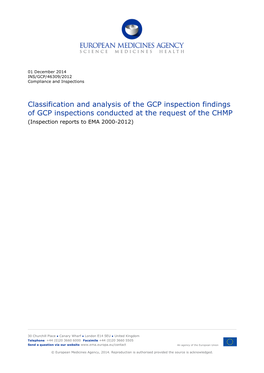 Classification and Analysis of the GCP Inspection Findings of GCP Inspections Conducted at the Request of the CHMP (Inspection Reports to EMA 2000-2012)