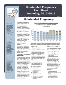 Unintended Pregnancy Fact Sheet Wyoming, 2012-2015 2 0 1 8 Unintended Pregnancy
