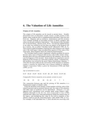 6. the Valuation of Life Annuities ______