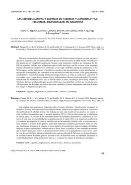 Las Especies Nativas Y Exóticas De Tabebuia Y Handroanthus (Tecomeae, Bignoniaceae) En Argentina