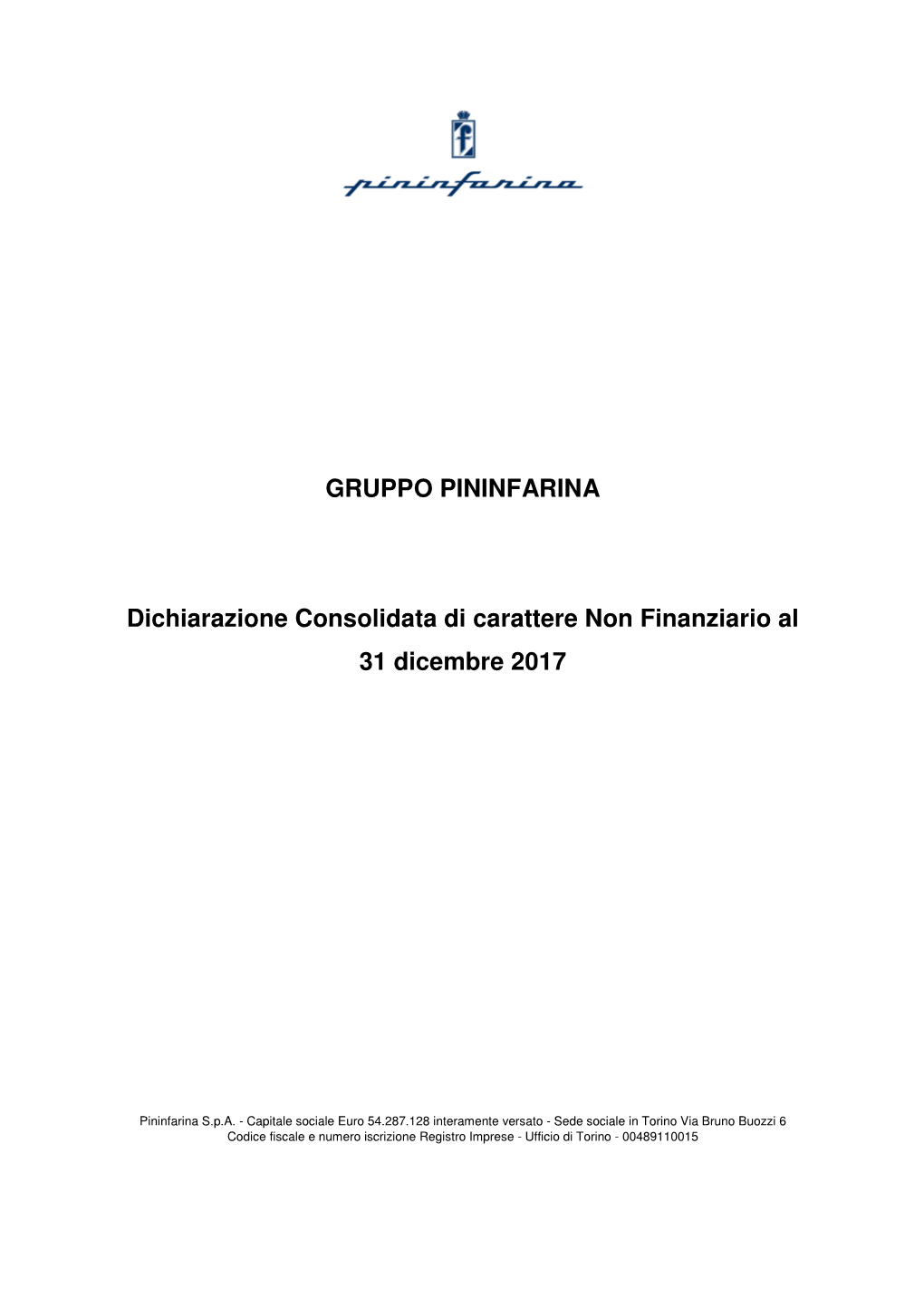 GRUPPO PININFARINA Dichiarazione Consolidata Di Carattere Non Finanziario Al 31 Dicembre 2017