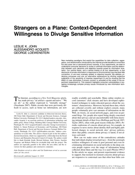 Strangers on a Plane: Context-Dependent Willingness to Divulge Sensitive Information