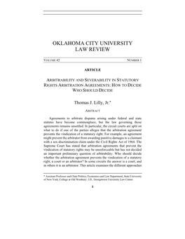 Thomas J. Lilly, Jr., Arbitrability and Severability in Statutory Rights