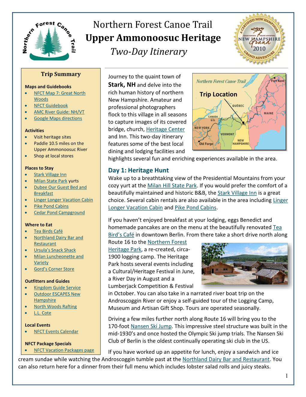 Upper Ammonoosuc Heritage Two-Day Itinerary