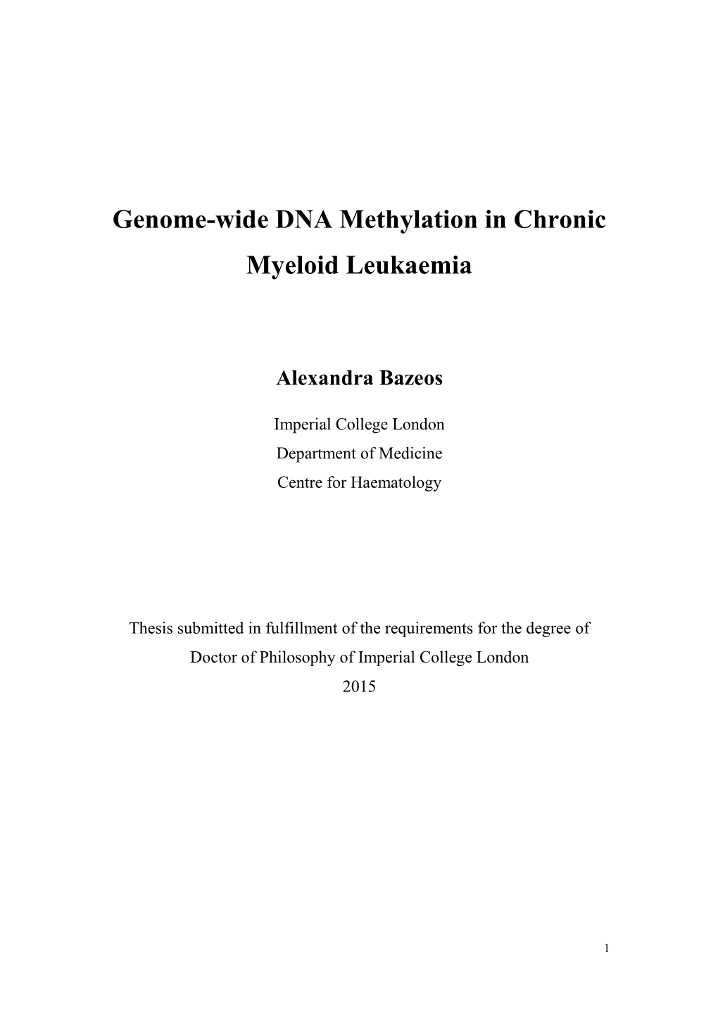 Genome-Wide DNA Methylation in Chronic Myeloid Leukaemia