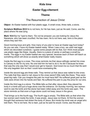 Kids Time Easter Egg-Citement Theme the Resurrection of Jesus Christ