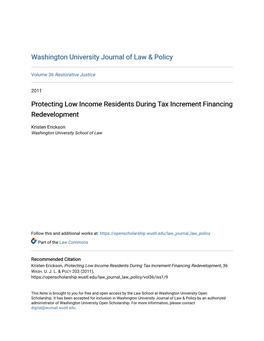Protecting Low Income Residents During Tax Increment Financing Redevelopment