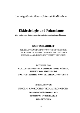 Ekklesiologie Und Palamismus: Der Verborgene Stolperstein Der