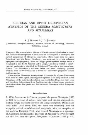 SILURIAN and UPPER ORDOVICIAN ATRYPIDS of the GENERA Plectatrrpa and SPIRIGERINA