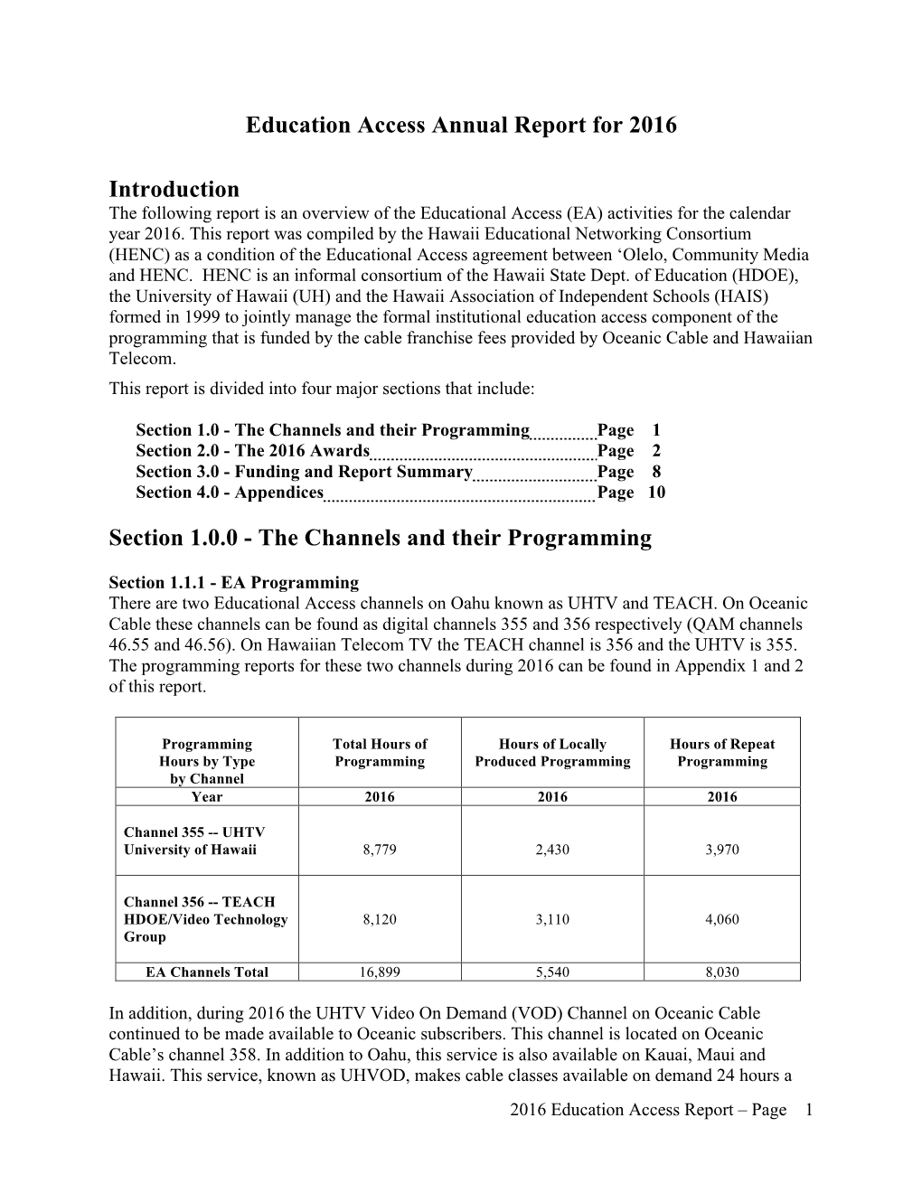 Education Access Annual Report for 2016 Introduction