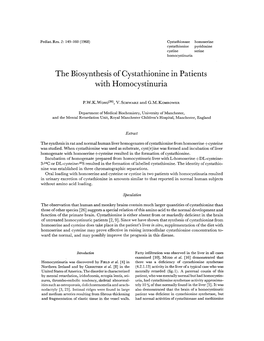 The Biosynthesis of Cystathionine in Patients with Homocystinuria