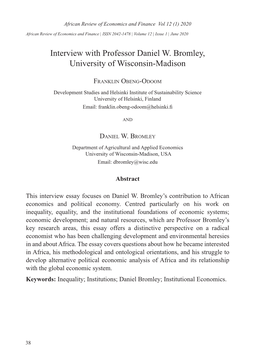 Interview with Professor Daniel W. Bromley, University of Wisconsin-Madison