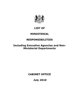 Ministerial Departments CABINET OFFICE July 2010