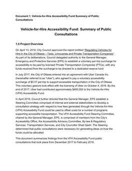 Vehicle-For-Hire Accessibility Fund Summary of Public Consultations