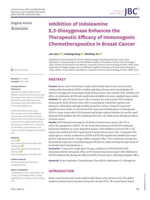 Inhibition of Indoleamine 2,3-Dioxygenase Enhances the Therapeutic Efficacy of Immunogenic Chemotherapeutics in Breast Cancer