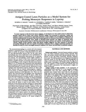 Antigen-Coated Latex Particles As a Model System for Probing Monocyte Responses in Leprosy RUMINA S