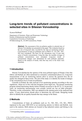 Long-Term Trends of Pollutant Concentrations in Selected Sites in Silesian Voivodeship