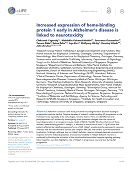 Increased Expression of Heme-Binding Protein 1 Early In