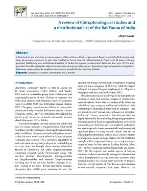 A Review of Chiropterological Studies and a Distributional List of the Bat Fauna of India