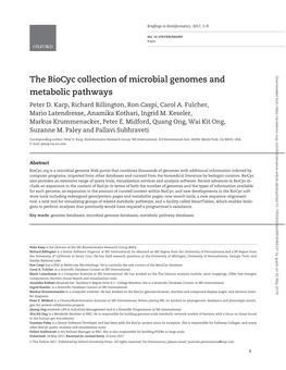 The Biocyc Collection of Microbial Genomes and Metabolic Pathways Peter D