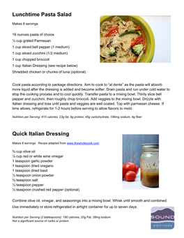 Lunchtime Pasta Salad Quick Italian Dressing