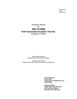 DELTA-2000 10-Kv Automated Insulation Test Set Catalog No