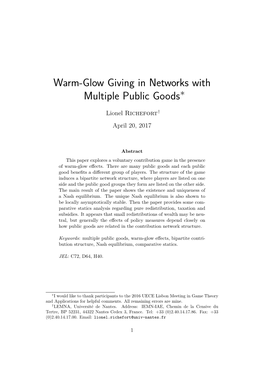 Warm-Glow Giving in Networks with Multiple Public Goods∗