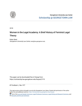 Women in the Legal Academy: a Brief History of Feminist Legal Theory
