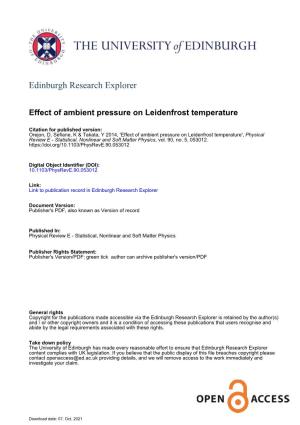 Effect of Ambient Pressure on Leidenfrost Temperature