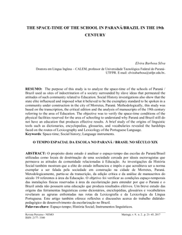 THE SPACE-TIME of the SCHOOL in PARANÁ/BRAZIL in the 19Th CENTURY