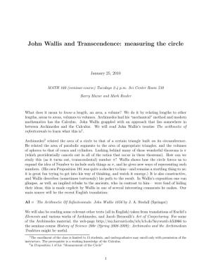John Wallis and Transcendence: Measuring the Circle