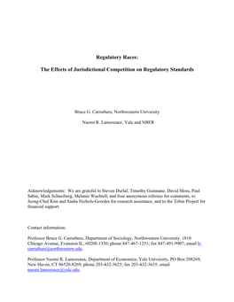 The Effects of Jurisdictional Competition on Regulatory Standards