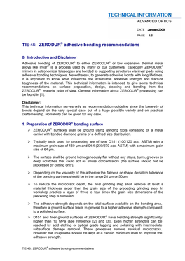 TIE-45: ZERODUR Adhesive Bonding Recommendations