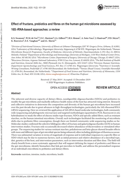 Effect of Fructans, Prebiotics and Fibres on the Human Gut Microbiome Assessed by 16S Rrna-Based Approaches: a Review