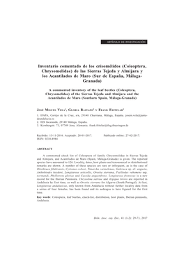 Coleoptera, Chrysomelidae) De Las Sierras Tejeda Y Almijara Y Los Acantilados De Maro (Sur De España, Málaga- Granada)