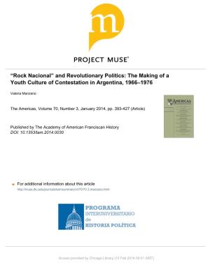 Rock Nacional” and Revolutionary Politics: the Making of a Youth Culture of Contestation in Argentina, 1966–1976