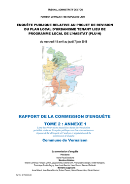 Rapport De La Commission D'enquête Sur Le Projet De Révision Du PLU-H