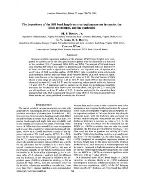 The Dependence of the Sio Bond Length on Structural Parameters in Coesite, the Silica Polymorphs, and the Clathrasils