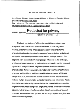 Influence of Geomorphology and Land Use on Distribution and Abundance of Salmonids in a Coastal Oregon Basin